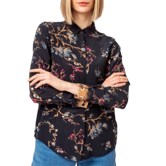 IVKO Cherry Blossom Print Button Down Long Sleeve Blouse - Picture 1 of 15